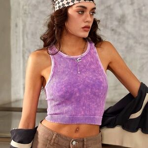 Ribbed Tank Crop Top - Green & Purple